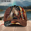 Joycorners Horse American Flag Leather Personalized Name 3D Hat