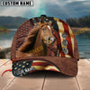 Joycorners Horse American Flag Leather Personalized Name 3D Hat