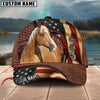 Joycorners Horse American Flag Leather Personalized Name 3D Hat