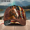 Joycorners Horse American Flag Leather Personalized Name 3D Hat