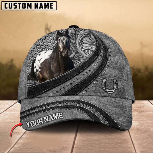 Joycorners Appaloosa Horse Gray Leather Pattern Personalized Name 3D Cap