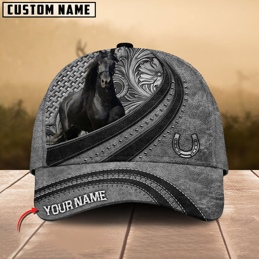 Joycorners Friesian Horse Gray Leather Pattern Personalized Name 3D Cap