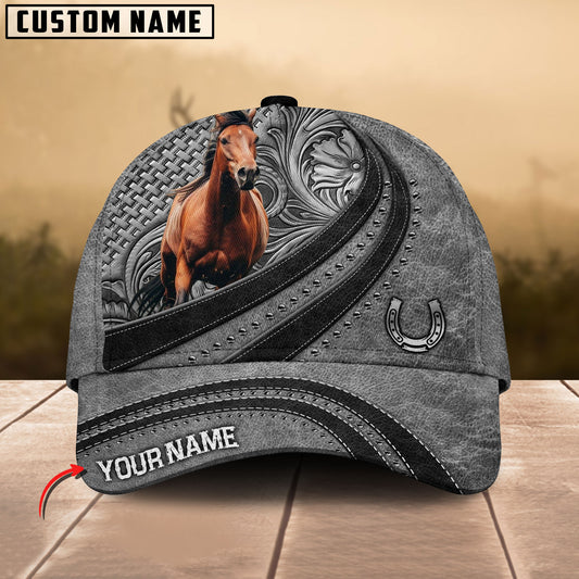 Joycorners Hackney Horse Gray Leather Pattern Personalized Name 3D Cap
