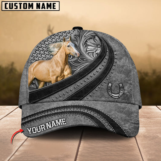 Joycorners Palomino Horse Gray Leather Pattern Personalized Name 3D Cap
