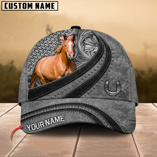 Joycorners Quarter Horse Gray Leather Pattern Personalized Name 3D Cap