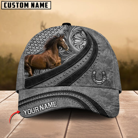 Joycorners Thoroughbred Horse Gray Leather Pattern Personalized Name 3D Cap
