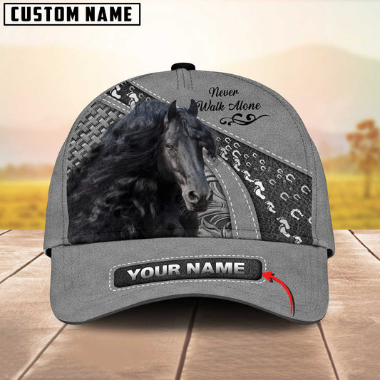 Joycorners Friesian Horse Gray Leather Pattern Personalized Name 3D Cap