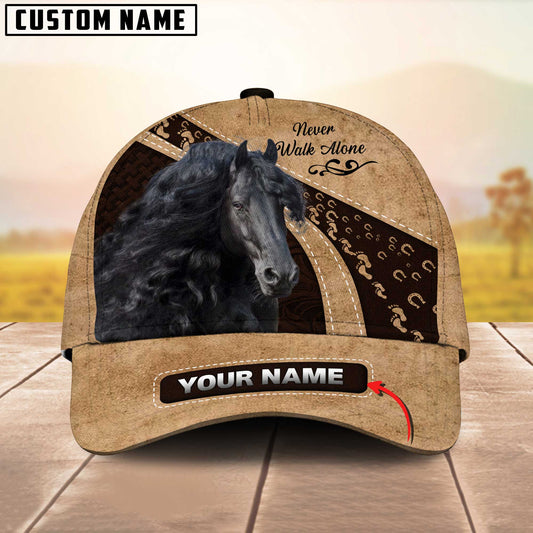 Joycorners Friesian Horse Leather Pattern Personalized Name 3D Cap