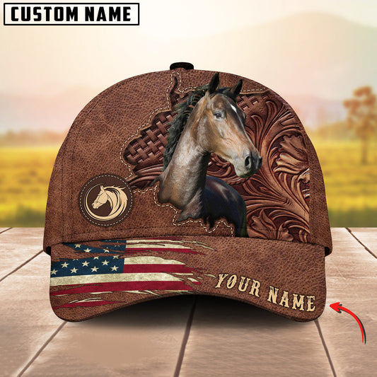 Joycorners Hackney Horse Brown Leather Pattern Personalized Name 3D Cap