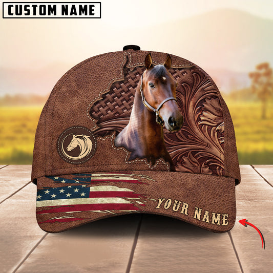 Joycorners Morgan Horse Brown Leather Pattern Personalized Name 3D Cap