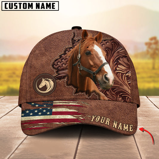 Joycorners Thoroughbred Horse Brown Leather Pattern Personalized Name 3D Cap