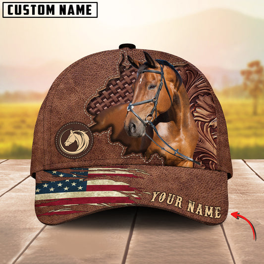 Joycorners Warmblood Horse Brown Leather Pattern Personalized Name 3D Cap