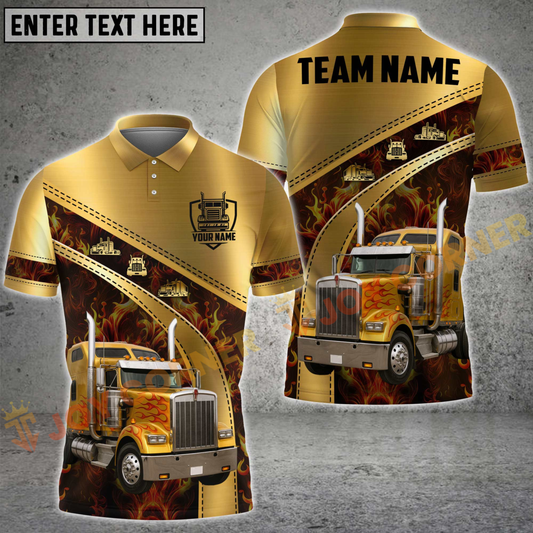 Joycorners Trucker Golden Flame Multicolor Personalized Name 3D Unisex Shirt