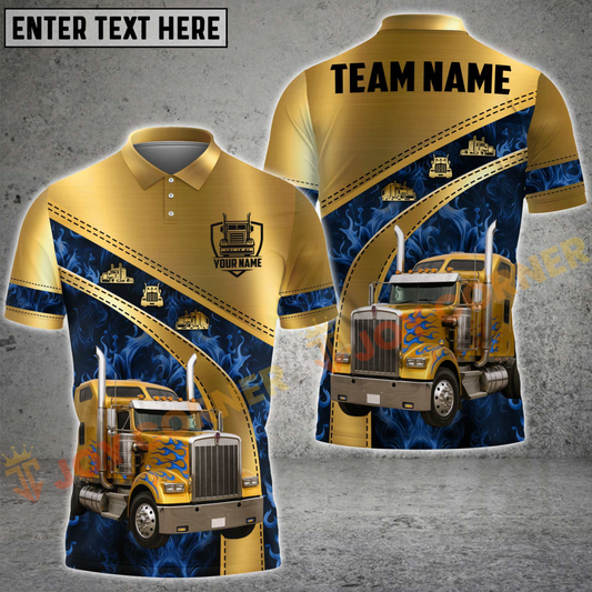 Joycorners Trucker Golden Flame Multicolor Personalized Name 3D Unisex Shirt