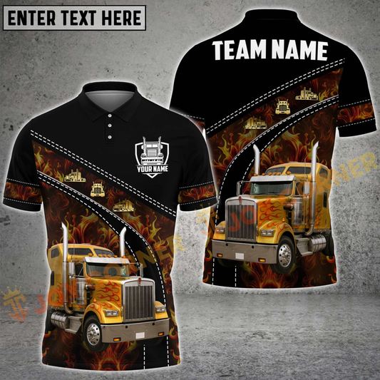 Joycorners Trucker Road Flame Multicolor Personalized Name 3D Unisex Shirt