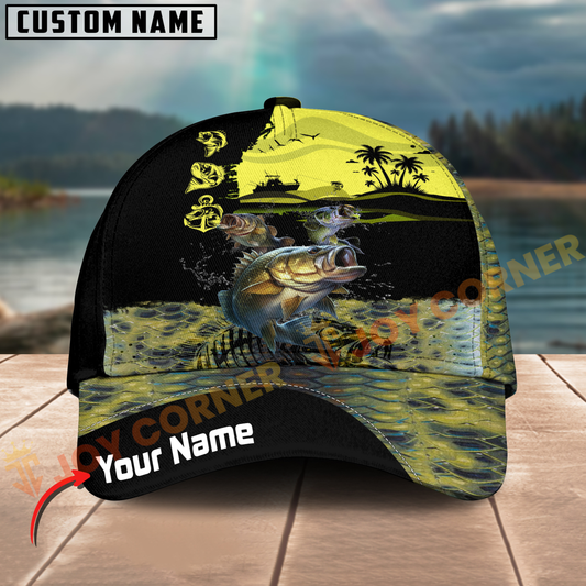 Joycorners Bass Fishing Golden Ripple Customized Name 3D Cap