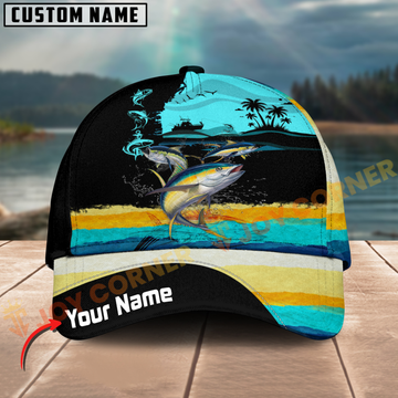 Joycorners Tuna Fishing Ocean Wave Customized Name 3D Cap