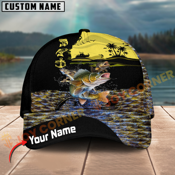 Joycorners Walleye Fishing Gold Scale Customized Name 3D Cap