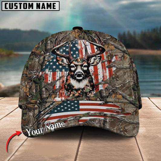 Joycorners American Flag Vintage Hunting Deer Crack Camo Pattern Multicolor Option Personalized Cap