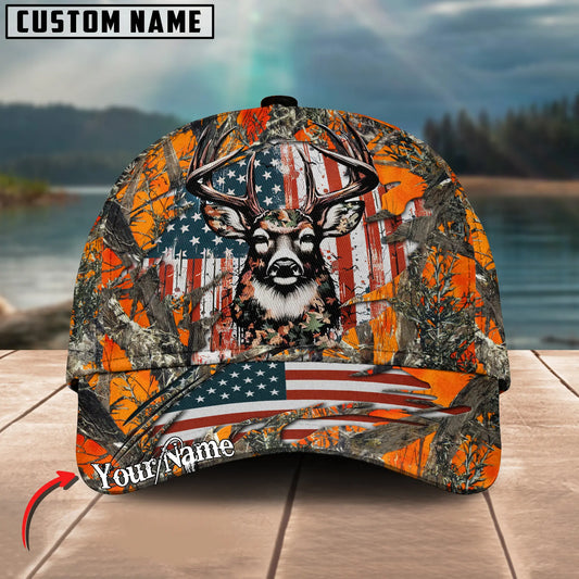 Joycorners American Flag Vintage Hunting Deer Crack Camo Pattern Multicolor Option Personalized Cap