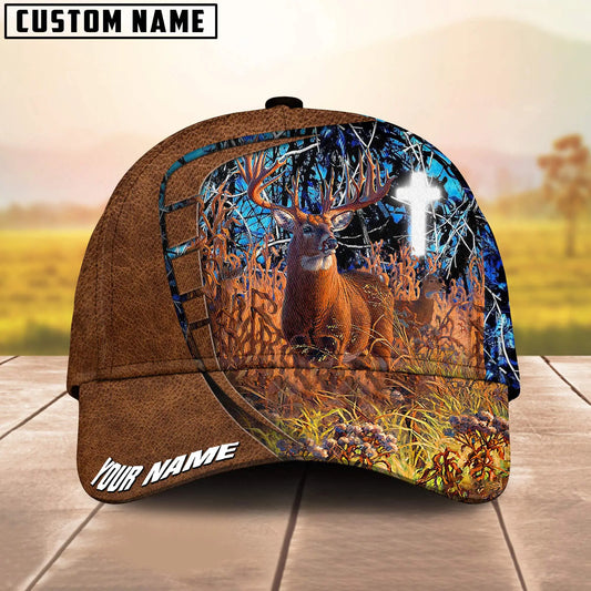 Joycorners Deer Hunting Cross Leather Pattern Multicolor Option Personalized 3D Cap