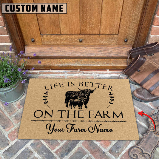 Joycorners Highland Life Is Better On The Farm Custom Name Coir Doormat