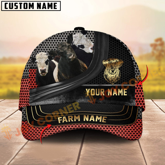 Joycorners Belted Galloway Cow Farm Red Mesh Design Customized Name And Farm Name 3D Classic Cap