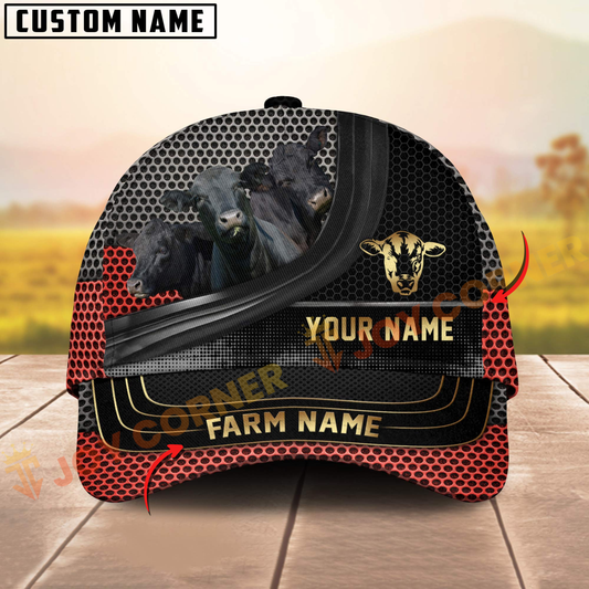 Joycorners Black Angus Cow Farm Red Mesh Design Customized Name And Farm Name 3D Classic Cap