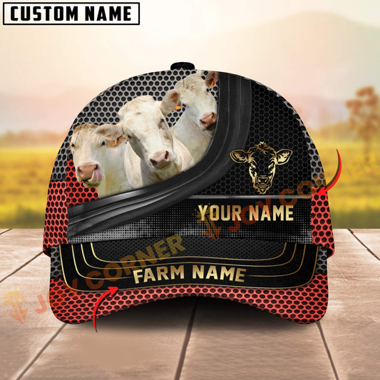 Joycorners Charolais Cow Farm Red Mesh Design Customized Name And Farm Name 3D Classic Cap