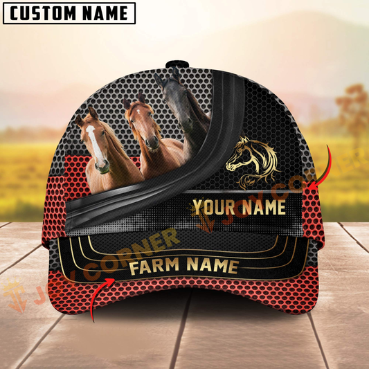 Joycorners Horse Farm Red Mesh Design Customized Name And Farm Name 3D Classic Cap