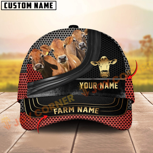 Joycorners Jersey Cow Farm Red Mesh Design Customized Name And Farm Name 3D Classic Cap