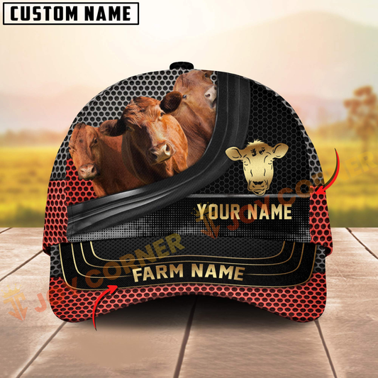 Joycorners Red Angus Farm Red Mesh Design Customized Name And Farm Name 3D Classic Cap