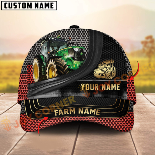 Joycorners Tractor Farm Red Mesh Design Customized Name And Farm Name 3D Classic Cap