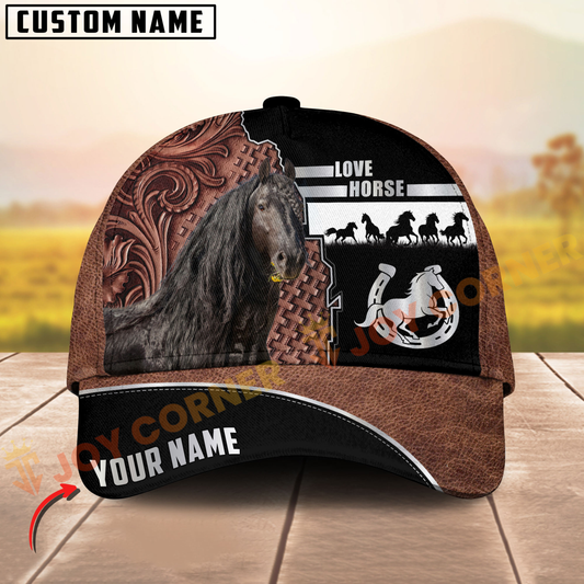 Joycorners Friesian Horse Western Leather Pattern Customized Name 3D Cap