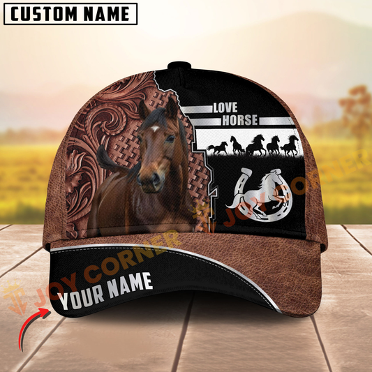 Joycorners Hackney Horse Western Leather Pattern Customized Name 3D Cap