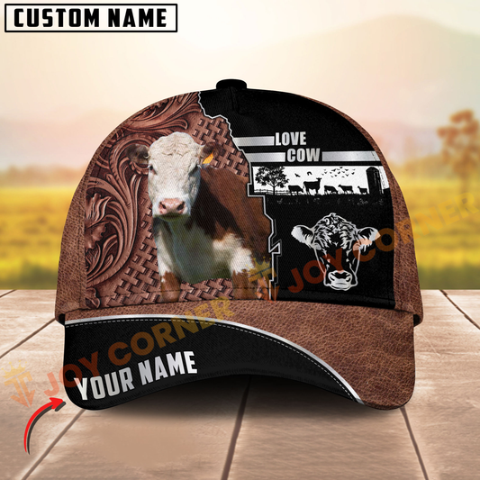 Joycorners Hereford Cow Western Leather Pattern Customized Name 3D Cap