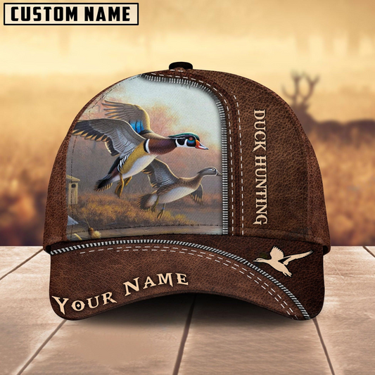 Joycorners Duck Hunting Brown Leather Pattern Mutilcolored Personalized Name 3D Cap