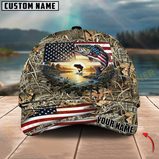 Joycorners American Flag Fishing Sunrise Farm Scene Camo Custom Name 3D Cap (12 Breeds)