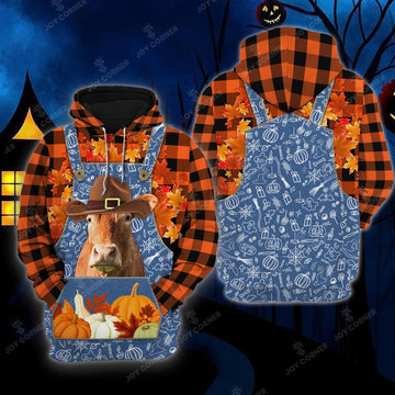 Joycorners Happy Halloween Limousin Orange Plaid All Printed 3D Shirt