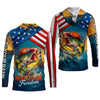 Joycorners Hooked On Freedom Patriotic Fishing Shirt, Largemouth Bass Fishing SPF Shirt For Men, Men's Fishing Shirt