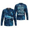 Joycorners Be A Shark Stay Hungry Never Settle Blue Fishing Shirt, SPF Shirt For Men, Presents For Fishermen