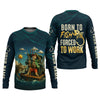 Joycorners Born To Fish Forced To Work Funny Skeleton Fishing UPF Shirts, Presents For Fishermen, Men's Fishing Shirt