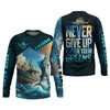 Joycorners Never Give Up On Your Dreams Funny Skeleton Fishing UPF Shirts, Fishing Gifts For Men, Men's Fishing Shirt