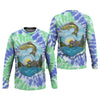 Joycorners Bear Fishing Green And Purple Cool Tie Dye Patterns Fishing UPF Shirts, Fishing Gifts For Men, Men's Fishing Shirt