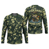 Joycorners Fish Hard Drink Easy Green Camo Funny Fishing Shirt, SPF Shirt For Men, Largemouth Bass Fishing Shirts For Men