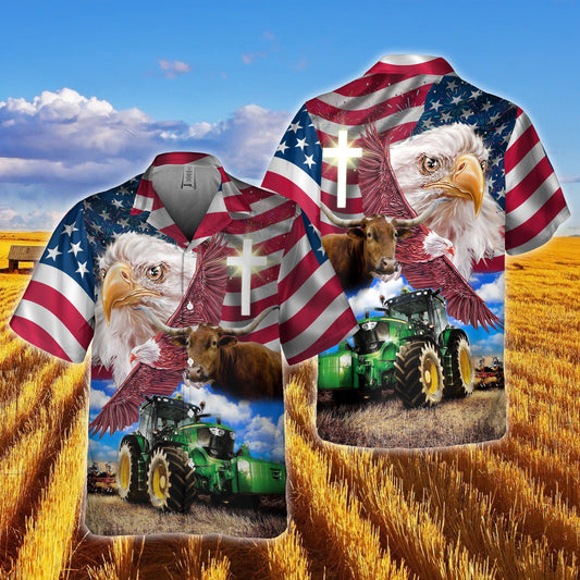 Joy Corners Texas Longhorn With Eagles And Tractor 3D Hawaiian Shirt