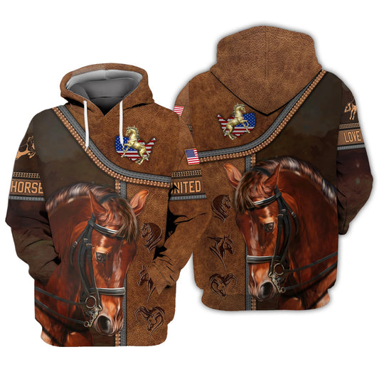 Joycorners American Brown Horse Leather Pattern Custom Name 3D Shirts