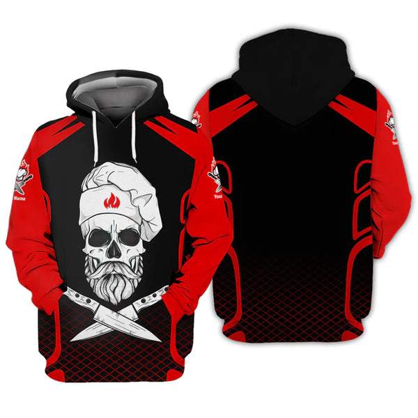 CHEF SKULL - Personalized Name 3D Black & Red All Over Printed Shirt
