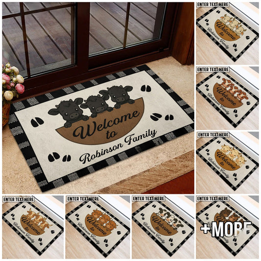 Joycorners Personalized Three Cows Family Welcome Doormat (10 Cattle Breeds)