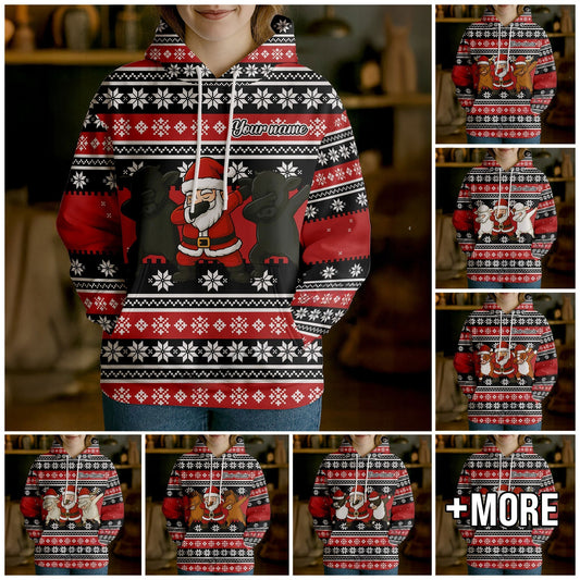 Joycorners Personalized Funny Farm Santa Christmas Sweater Hoodie (8 Cattle Breeds)